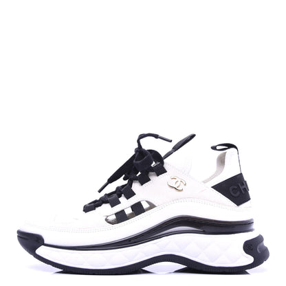 Chanel Calfskin Suede Nylon Grosgrain CC Sneakers 36 White Black 1 of 13