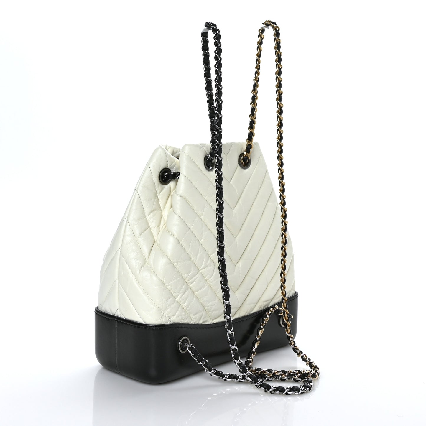 Aged Calfskin Chevron Quilted Small Gabrielle Backpack Black White