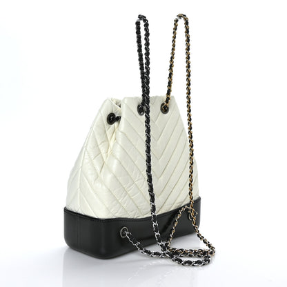 Chanel Aged Calfskin Chevron Quilted Small Gabrielle Backpack Black White 3 of 9