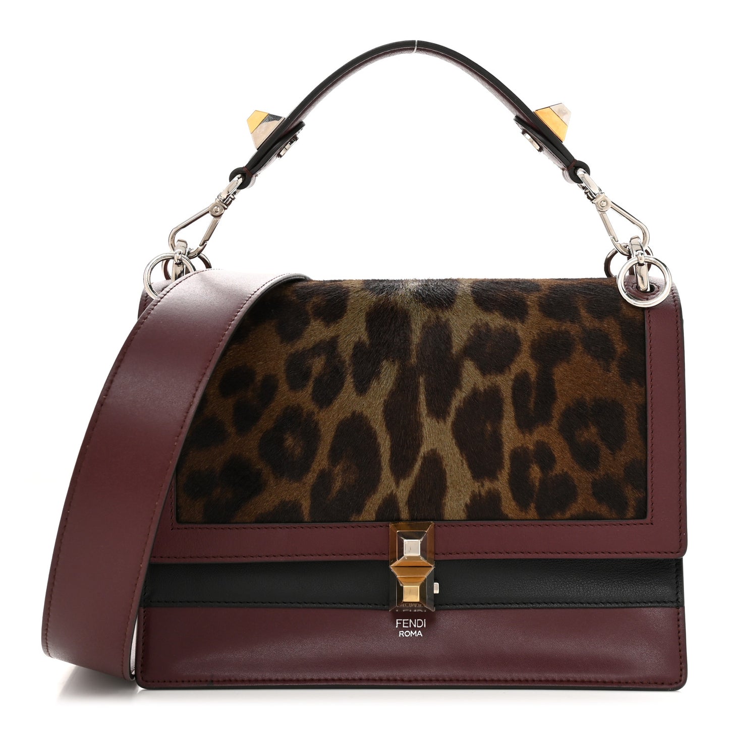 Vitello Pelo Dolce Liberty Lucido Sfumato Leopard Kan I Shoulder Bag Grigio Marrone Bordeaux