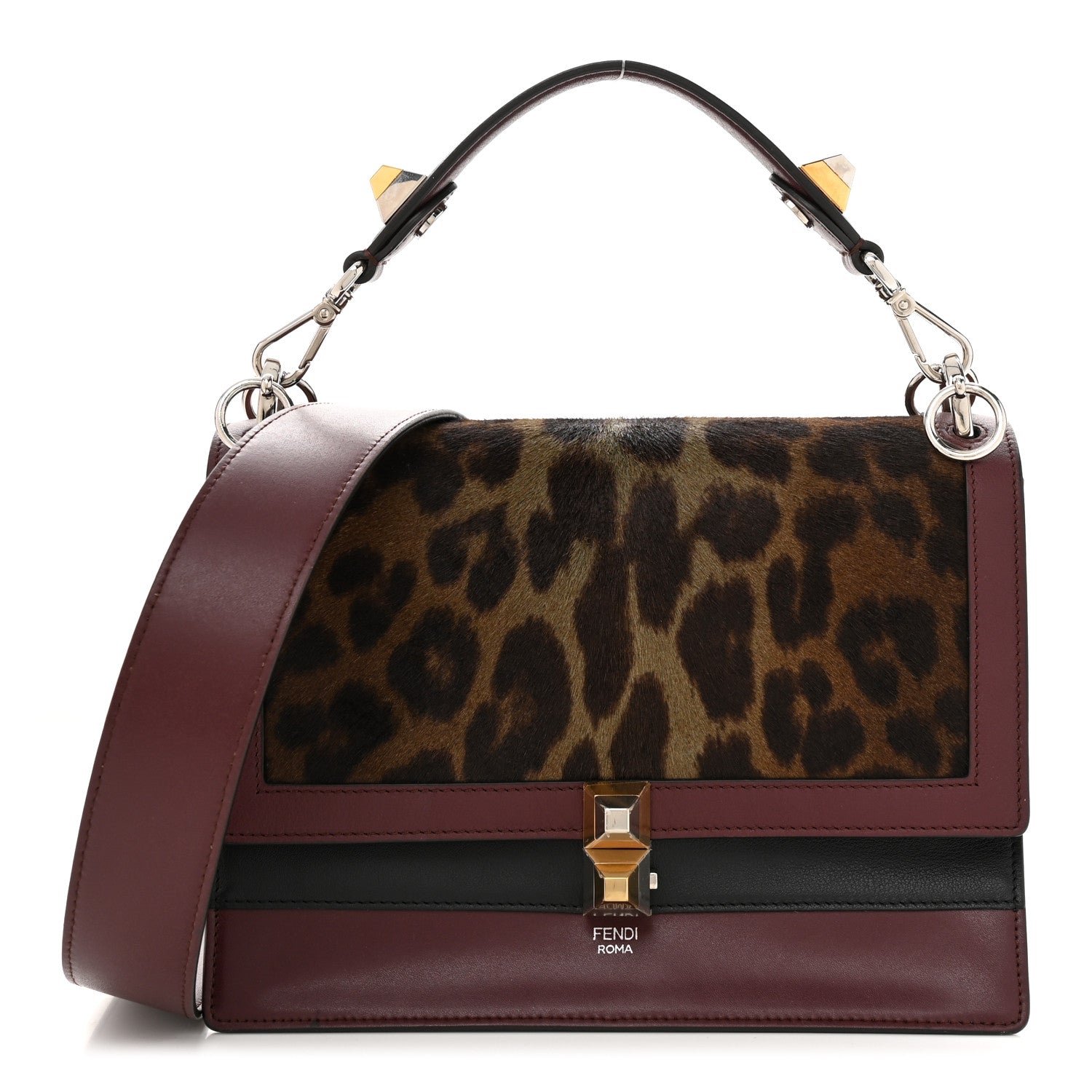 Fendi Vitello Pelo Dolce Liberty Lucido Sfumato Leopard Kan I Shoulder Bag Grigio Marrone Bordeaux 1 of 10