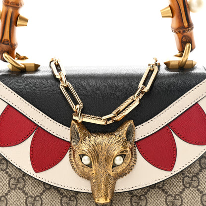 Gucci GG Supreme Monogram Goatskin Pearl Mini Fox Broche Bamboo Top Handle Bag Beige Ebony Black Hibiscus Red Mystic White 8 of 10