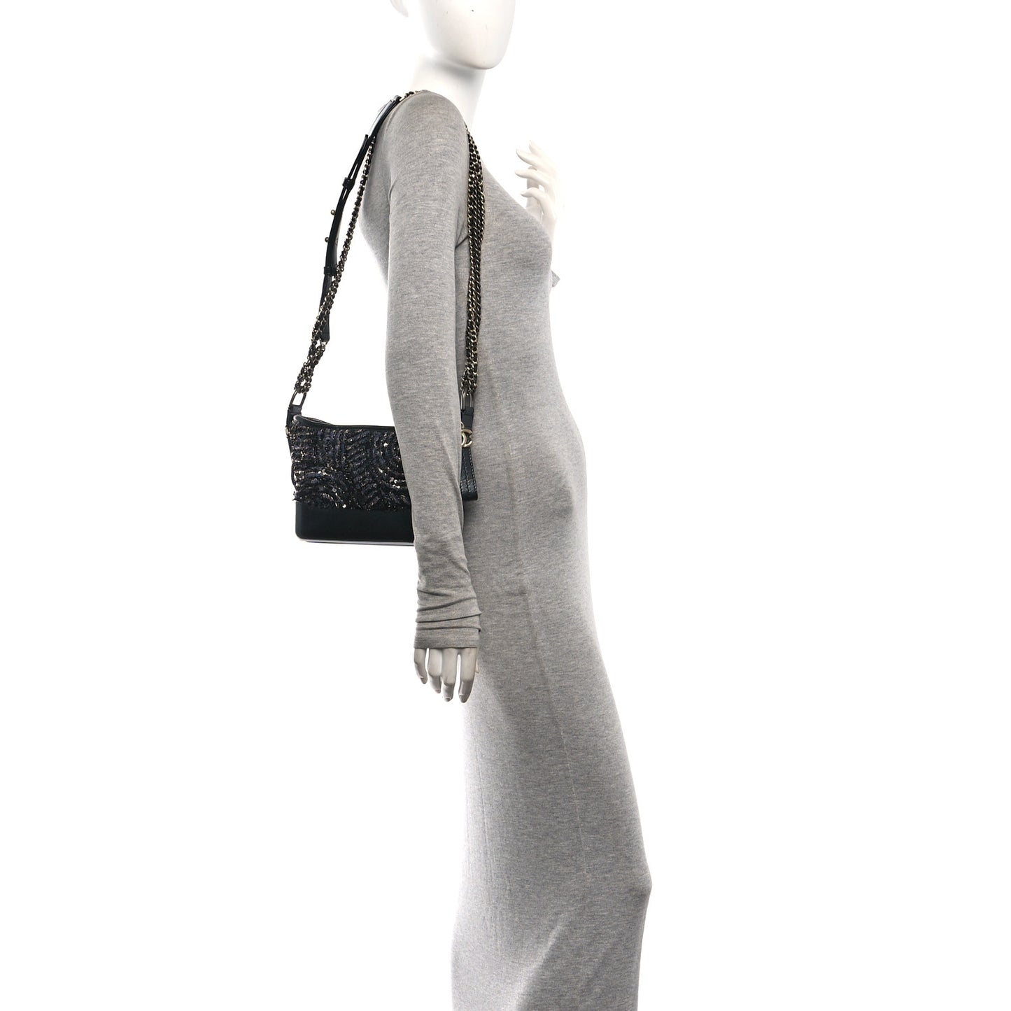 Sequin Calfskin Small Gabrielle Hobo Black Silver