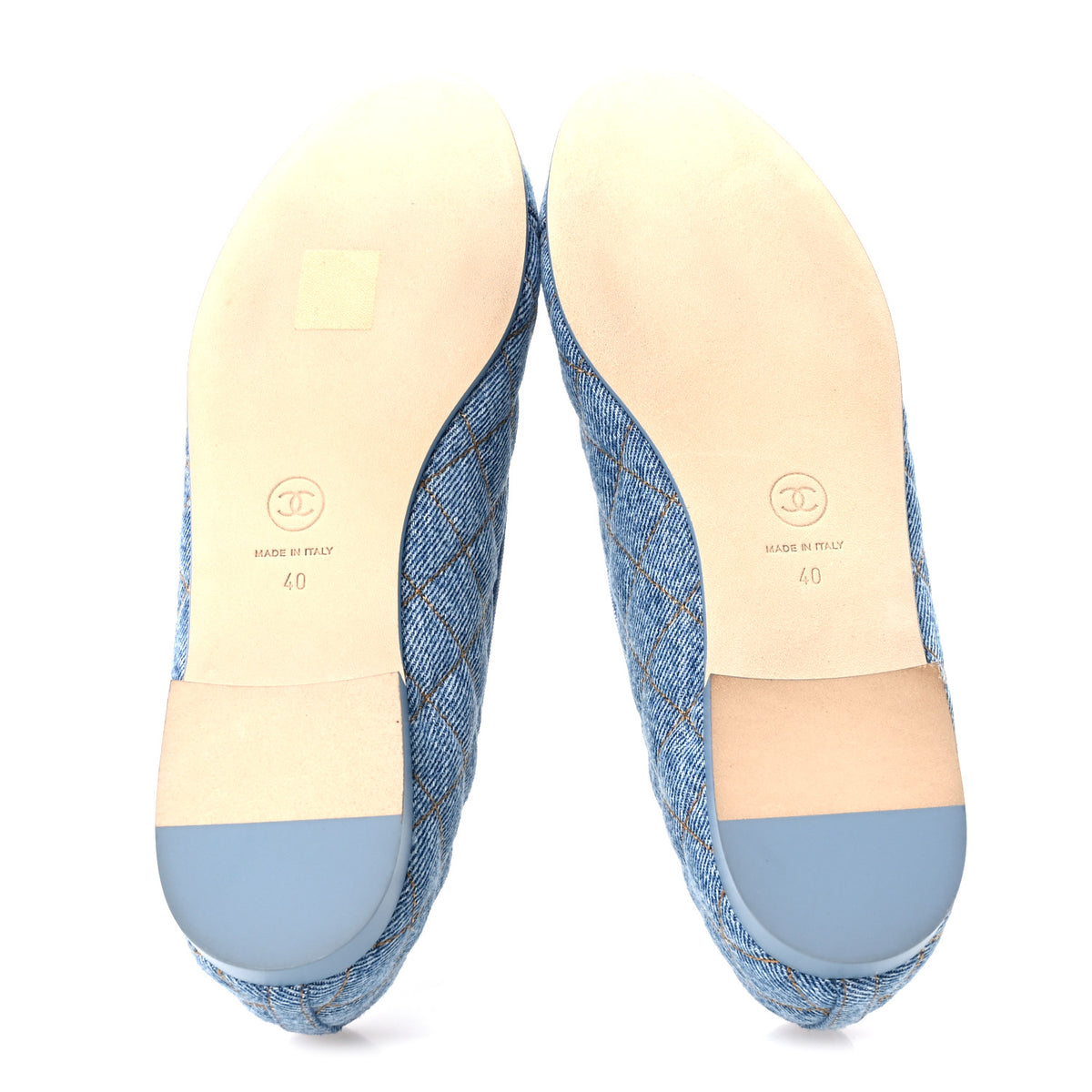Denim Quilted CC Cap Toe Ballerina Flats 40 Light Blue