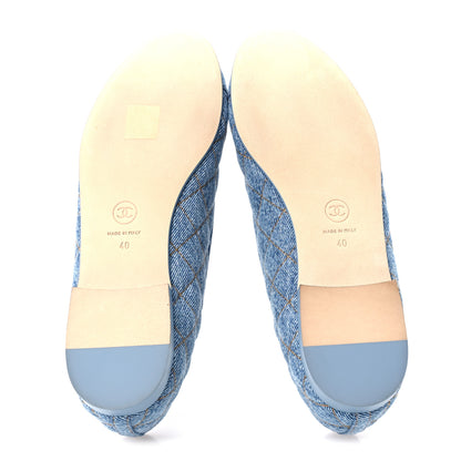 Chanel Denim Quilted CC Cap Toe Ballerina Flats 40 Light Blue 6 of 10