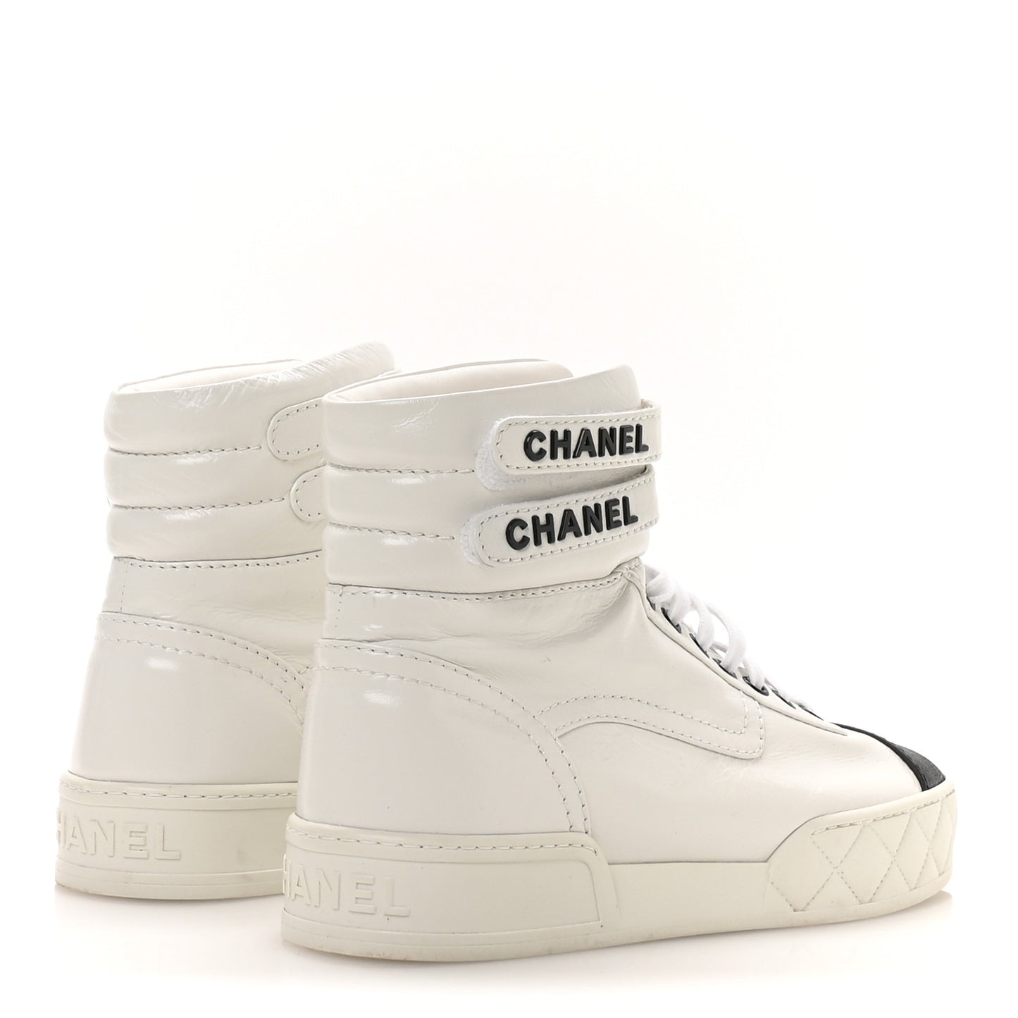 Shiny Calfskin Logo High Top Sneakers 38.5 White