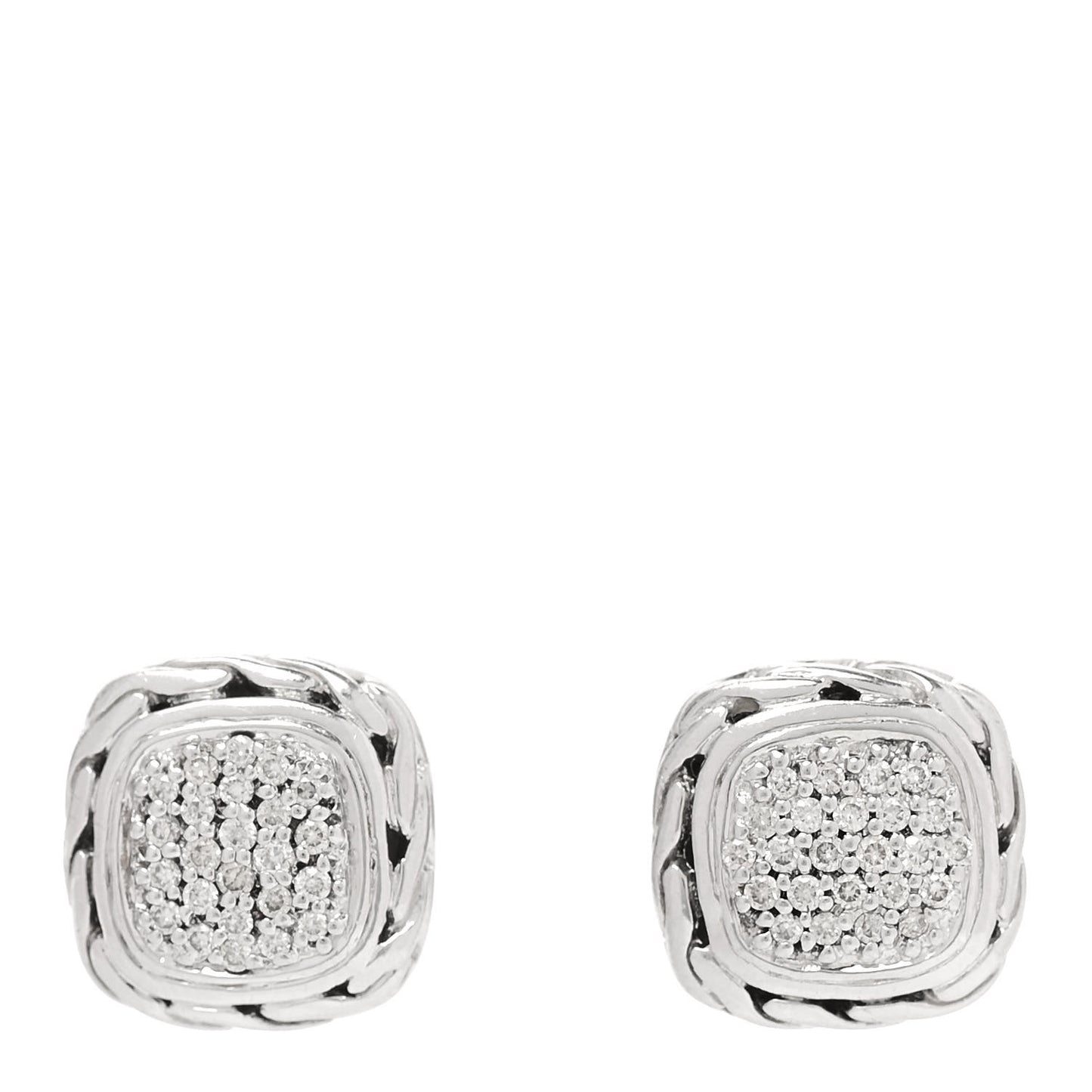 Sterling Silver Diamond 12mm Curved Chain Stud Earrings