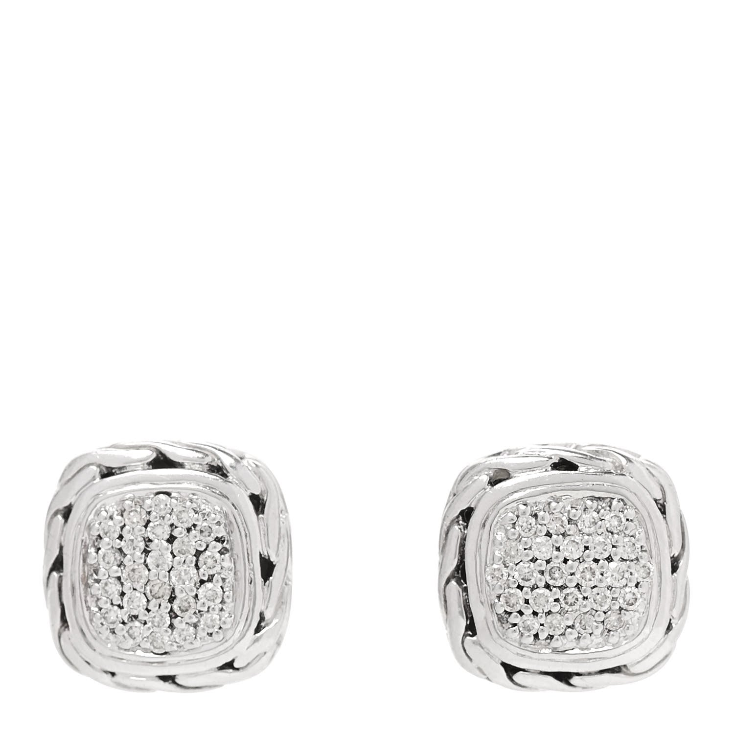 John Hardy Sterling Silver Diamond 12mm Curved Chain Stud Earrings 1 of 6