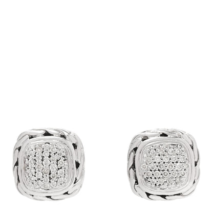 John Hardy Sterling Silver Diamond 12mm Curved Chain Stud Earrings 1 of 6