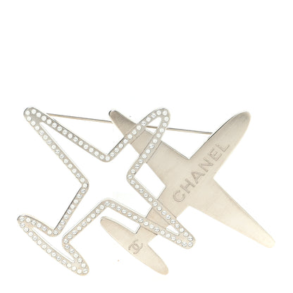 Chanel Crystal Metal CC Airplane Brooch Silver 1 of 3