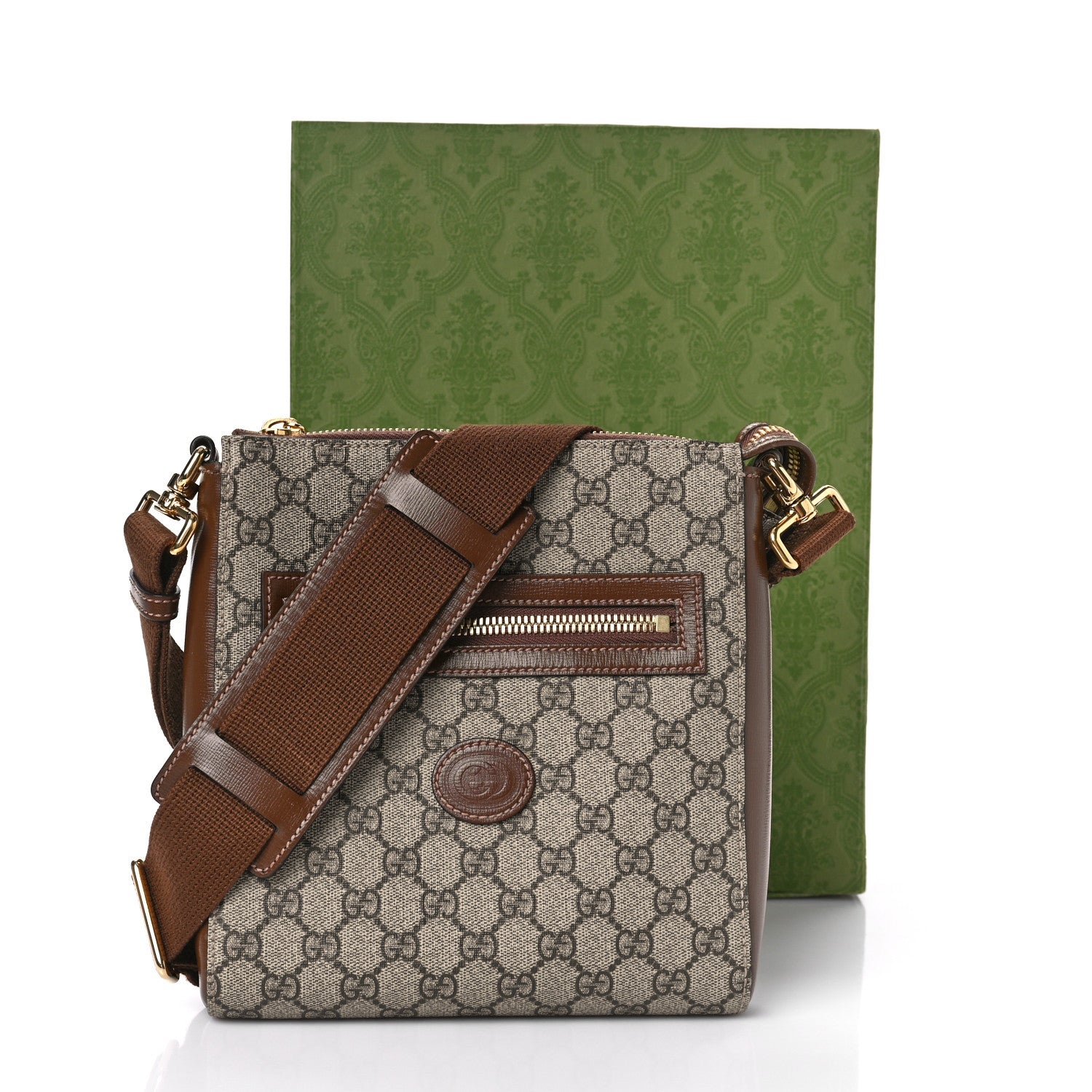 Gucci GG Supreme Monogram Azalea Calfskin Retro Interlocking G Flat Messenger Bag Beige Ebony Brown Sugar 9 of 9
