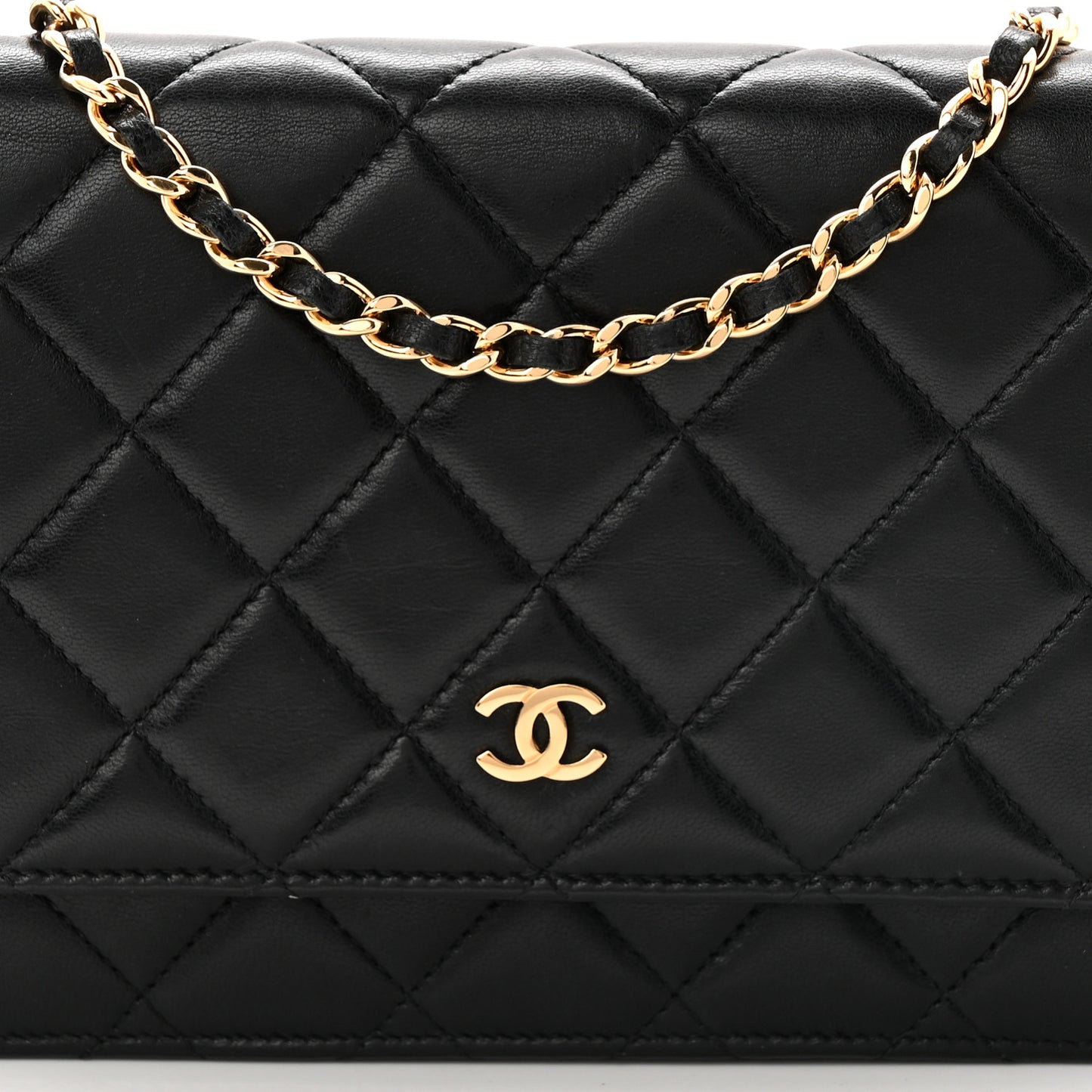 Lambskin Quilted Wallet On Chain WOC Black