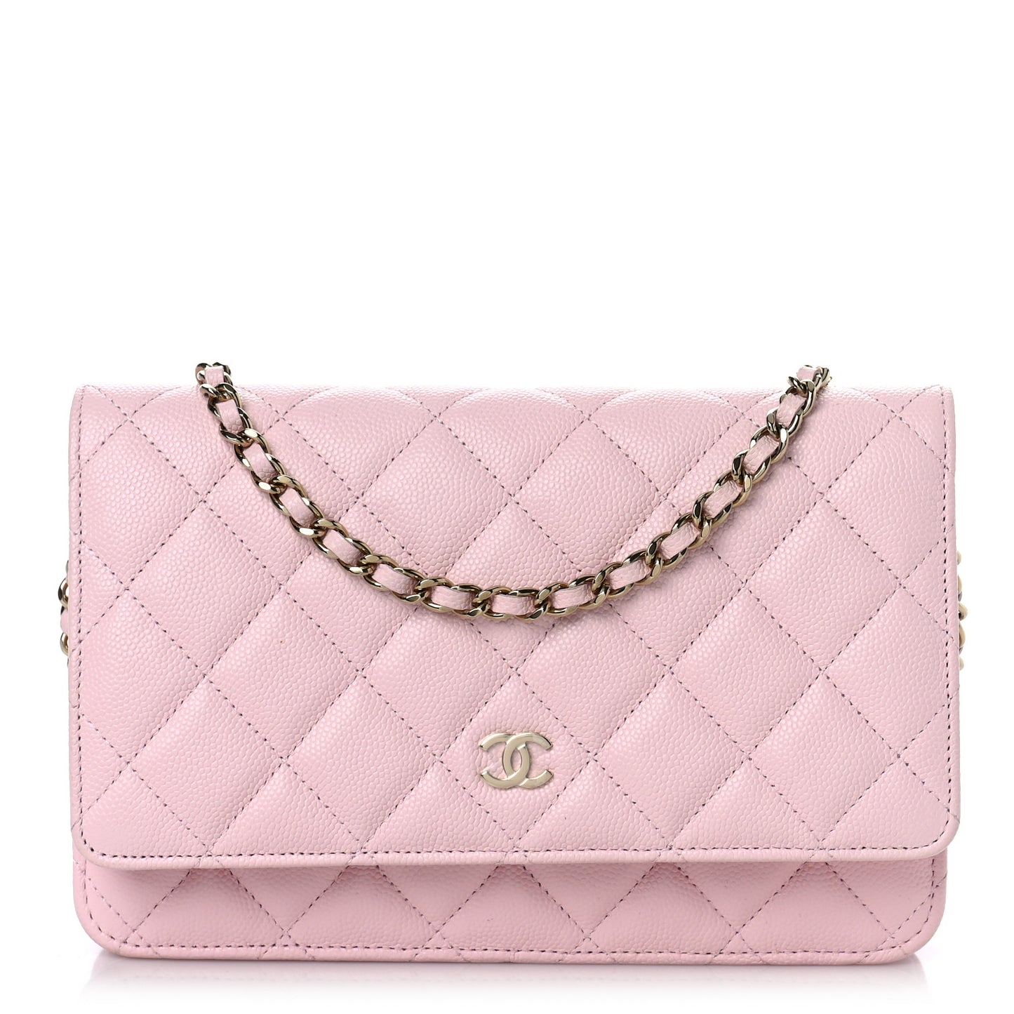 Caviar Quilted Wallet on Chain WOC Light Pink