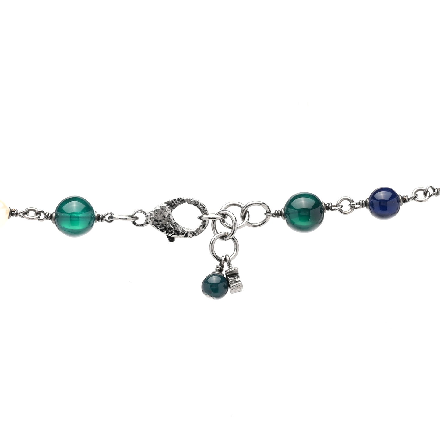 Pearl Resin Beaded CC Heart Long Necklace Ruthenium Multicolor