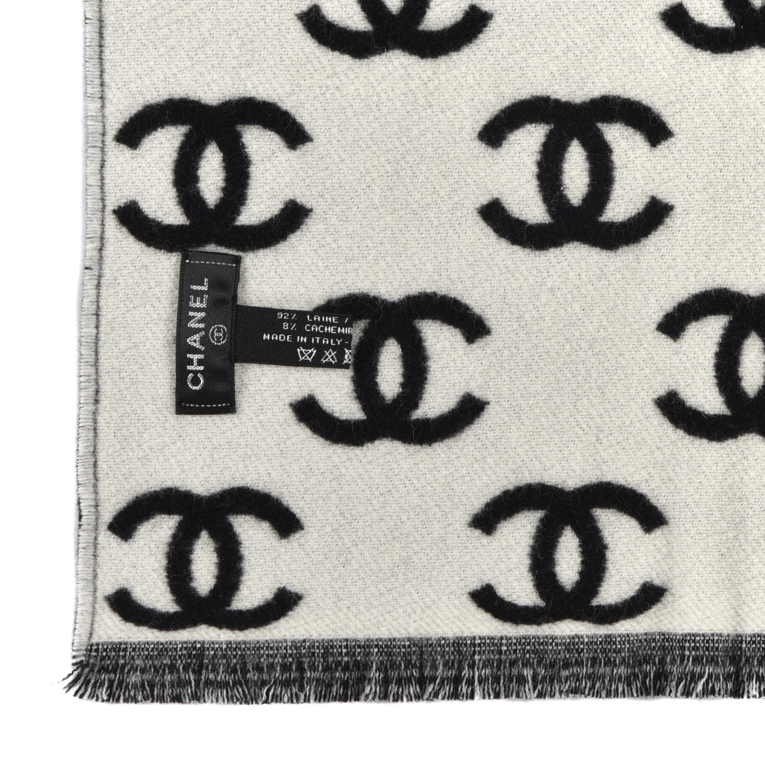 Chanel Wool Cashmere CC Scarf Black White 4 of 4