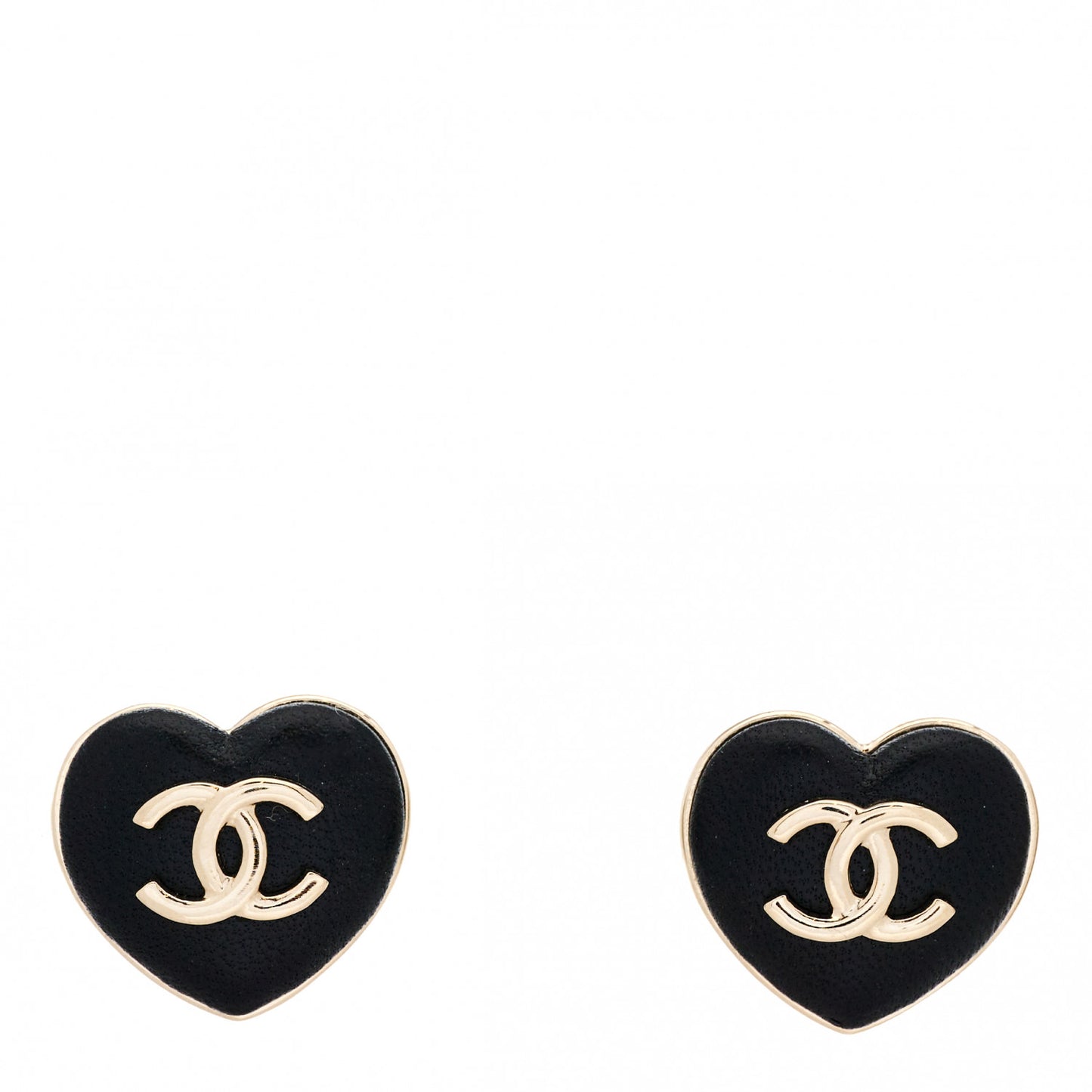 Lambskin CC Heart Earrings Black Gold