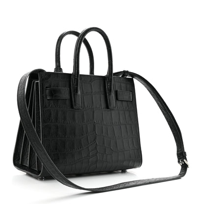 Saint Laurent Calfskin Crocodile Embossed Nano Sac De Jour Black 2 of 10