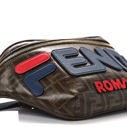 Fendi X FILA Glazed Fabric Vitello Century FF 1974 Mania Belt Bag Mogano Panna Blueberry 8 of 9