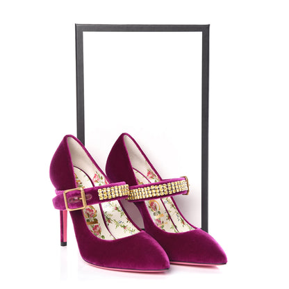 Gucci Velvet Crystal Embellished Sylvie High Heel Pumps 37 Fucsia Violet Cyclamen 8 of 8