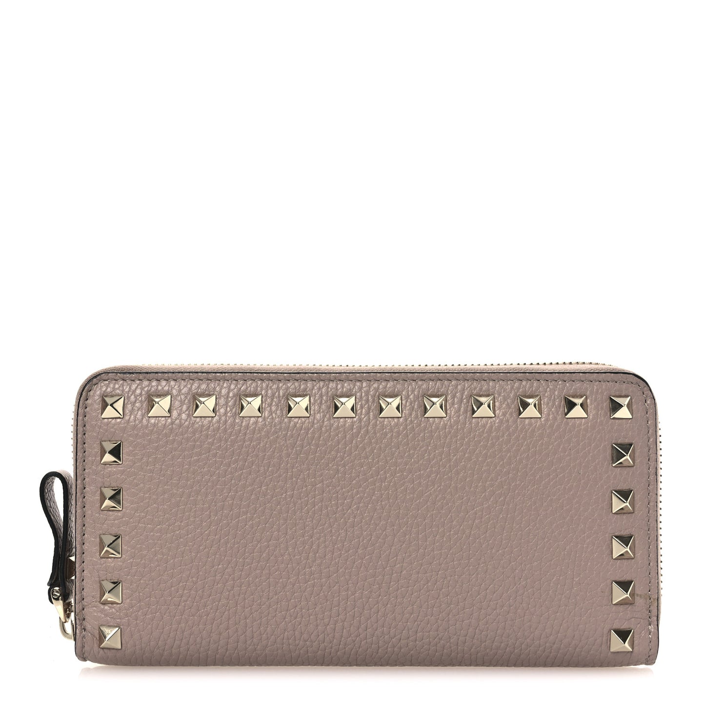 Pebbled Calfskin Rockstud Zip Around Wallet Poudre