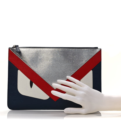 Fendi Metallic Vitello Elite Monster Eyes Pouch Navy Multicolor 2 of 7