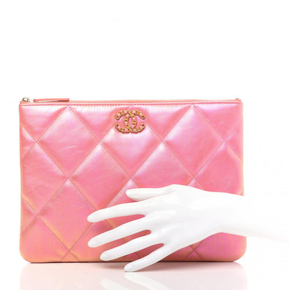 Chanel Iridescent Calfskin Quilted Large 19 Pouch Pink 2 of 10