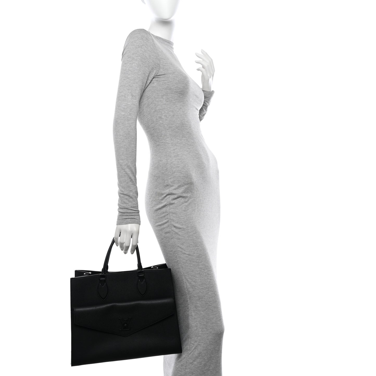 Soft Calfskin Lockme Tote MM Black