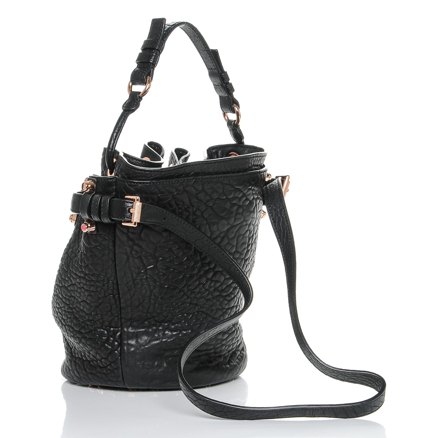 Pebbled Lambskin Diego Bucket Black Rose Gold Hardware