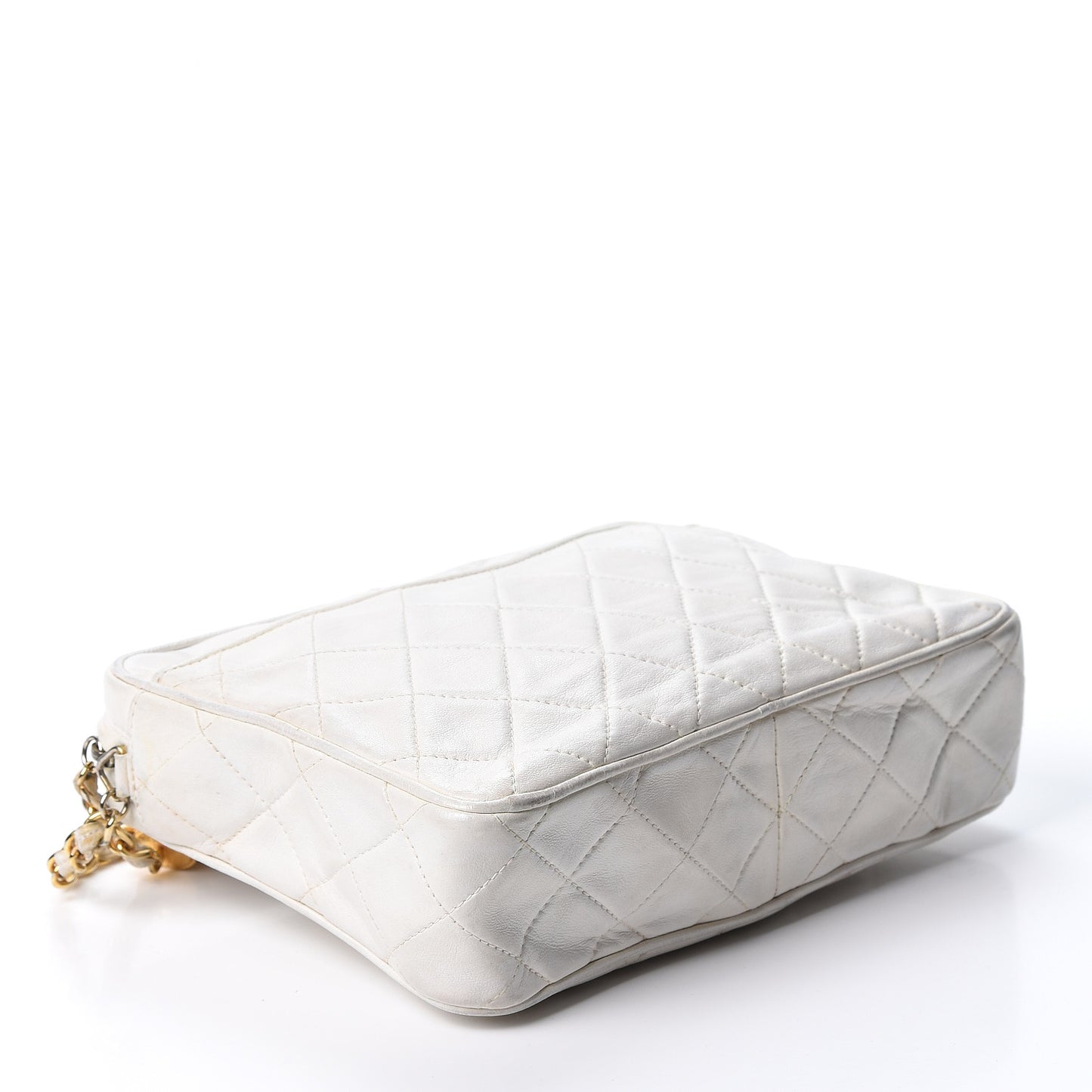 Lambskin Quilted Tassel Camera Case White