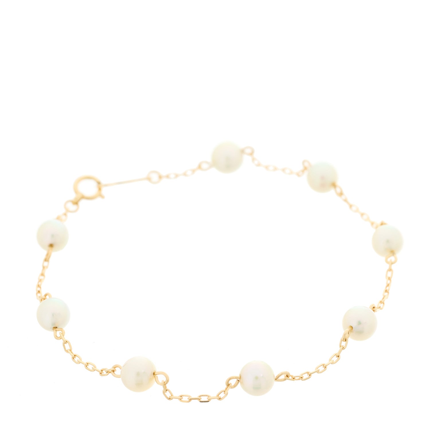 Mikimoto 18K Yellow Gold Akoya Pearl 5mm Station Bracelet 1 of 3