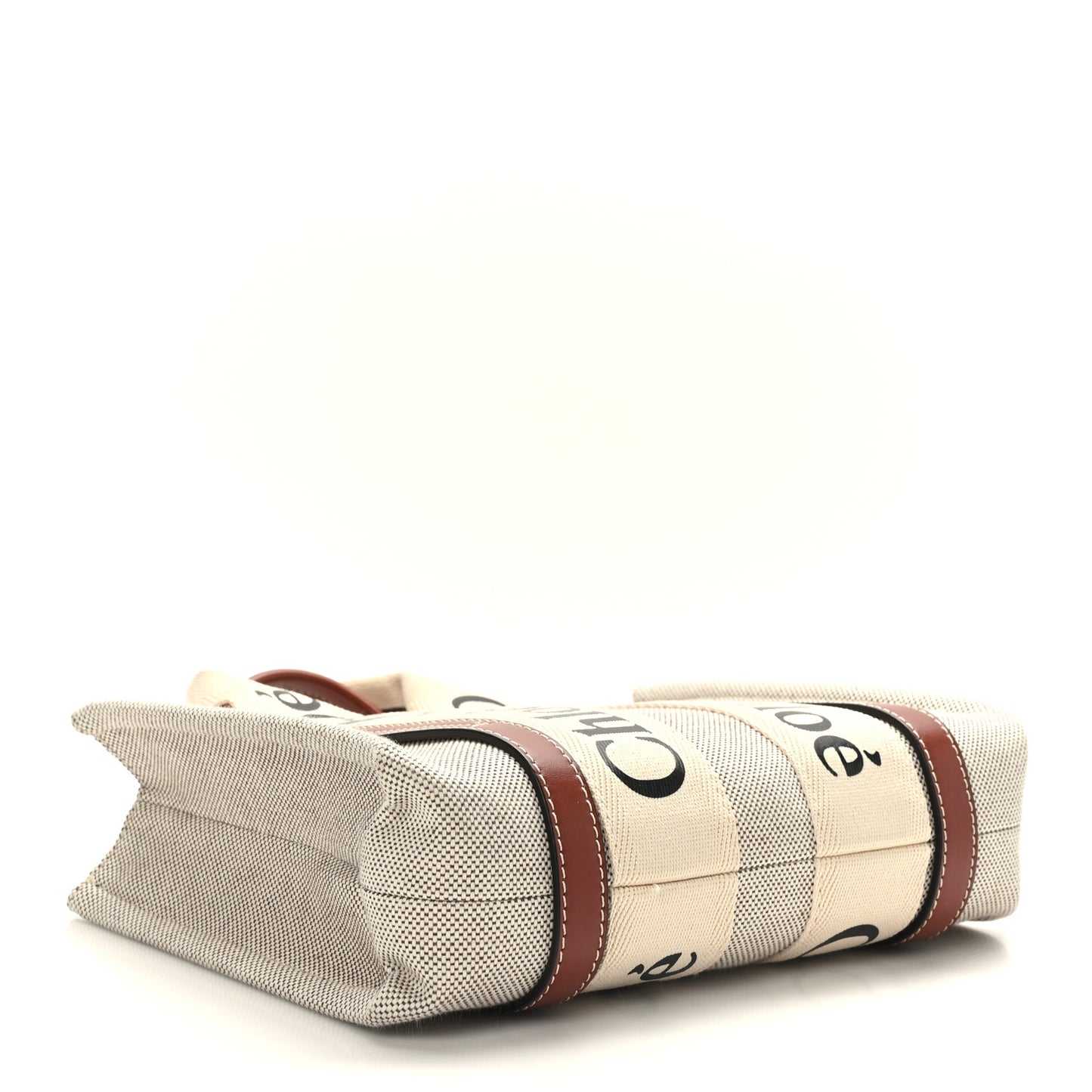 Cotton Calfskin Small Woody Ribbon Tote White Brown
