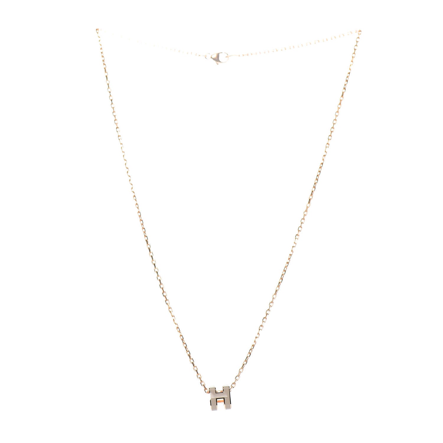 Hermes Lacquered Rose Gold Mini Pop H Pendant Necklace Marron Glace 3 of 6
