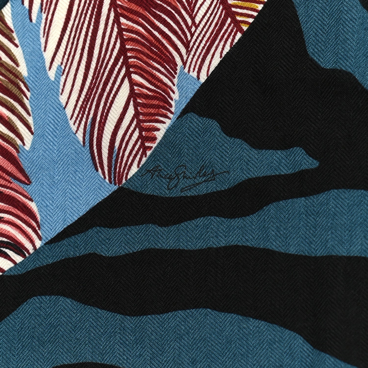 Hermes Cashmere Zebra Pegasus Pointe Triangle Scarf Bleu Bordeaux Beige 5 of 5