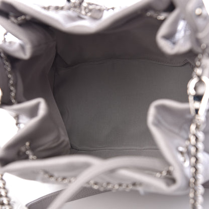Chanel Grained Calfskin Quilted Medium CC Chain Bucket Drawstring Bag Light Grey 5 of 10