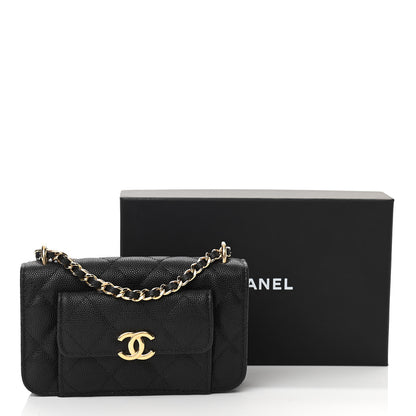 Chanel Caviar Quilted Pocket Twins Clutch With Chain Black 12 of 12