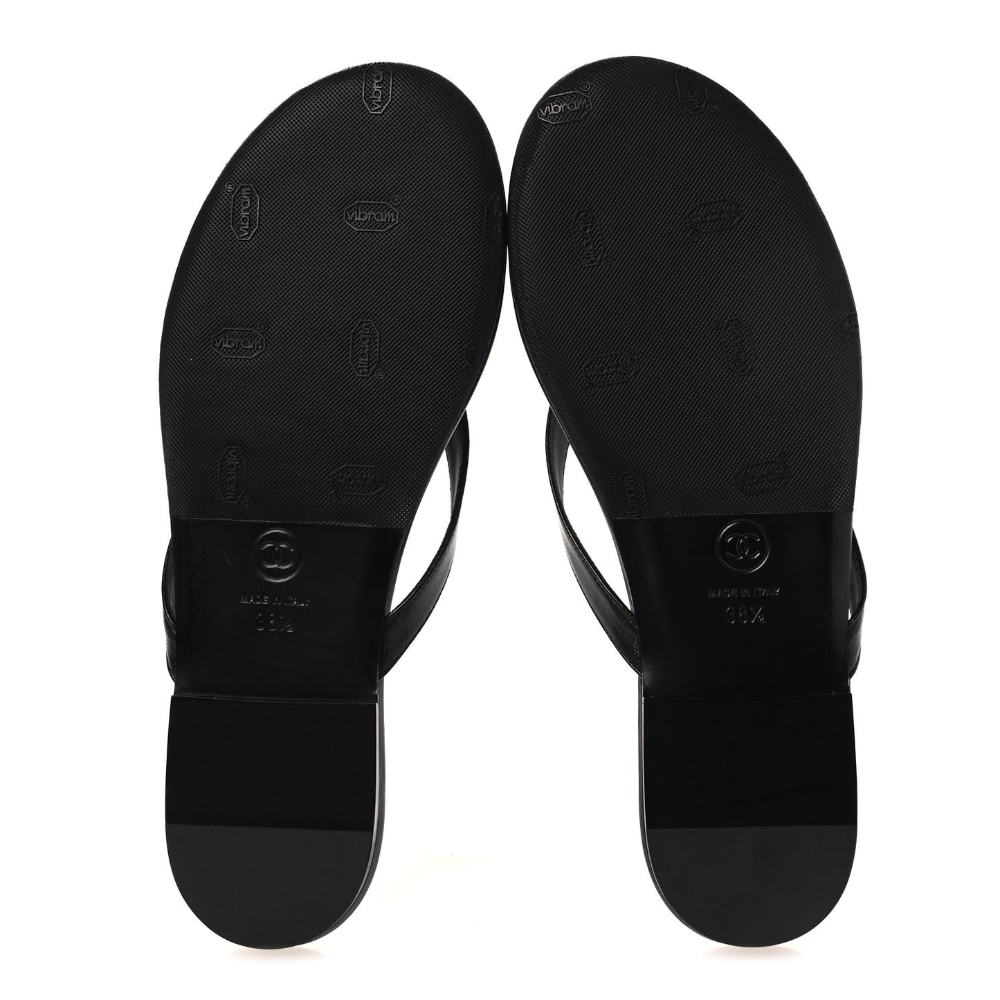 Shiny Lambskin Crystal CC Thong Sandals 38.5 Black