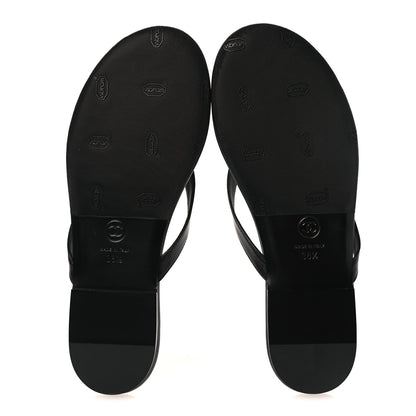 Chanel Shiny Lambskin Crystal CC Thong Sandals 38.5 Black 7 of 11
