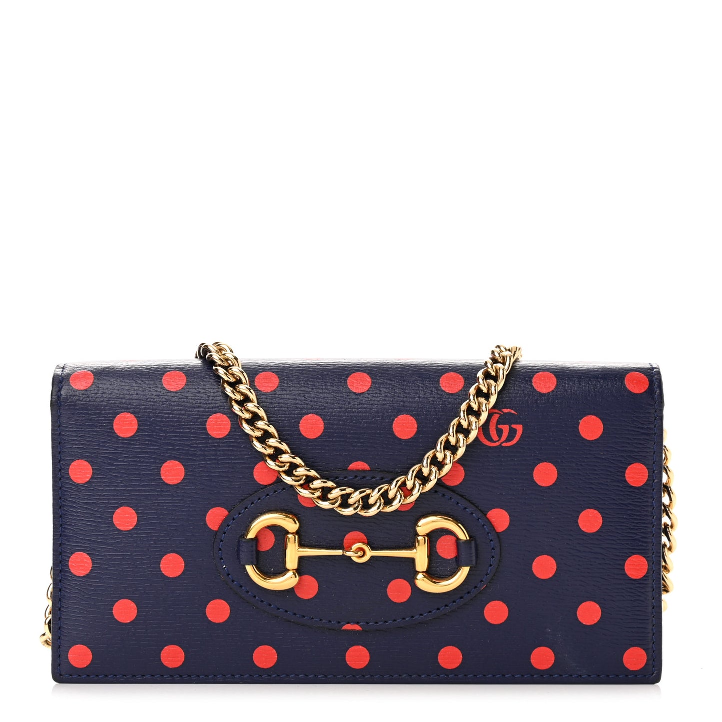 Shangai Calfskin Polka Dot Horsebit 1955 Wallet On Chain Blue Orange Sailor Blue