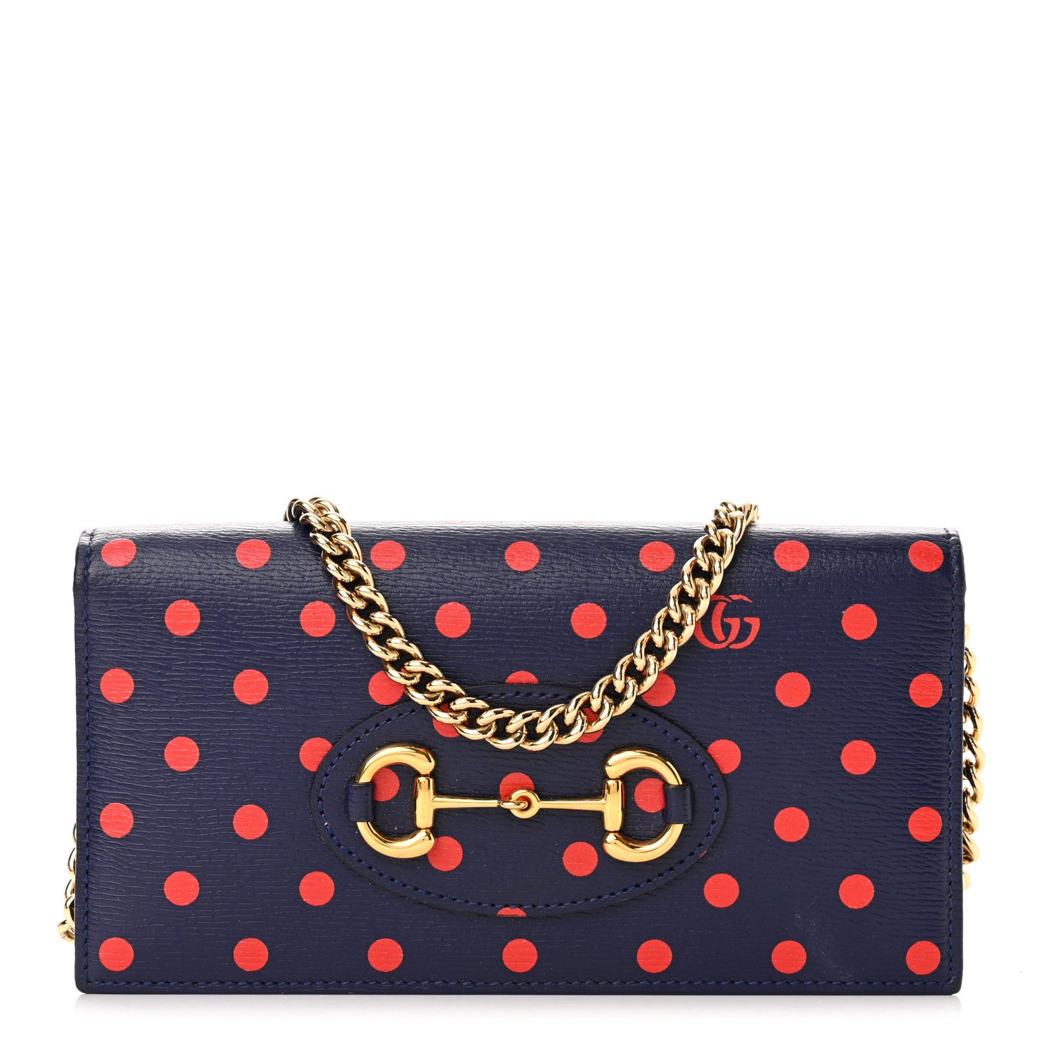 Gucci Shangai Calfskin Polka Dot Horsebit 1955 Wallet On Chain Blue Orange Sailor Blue 1 of 10