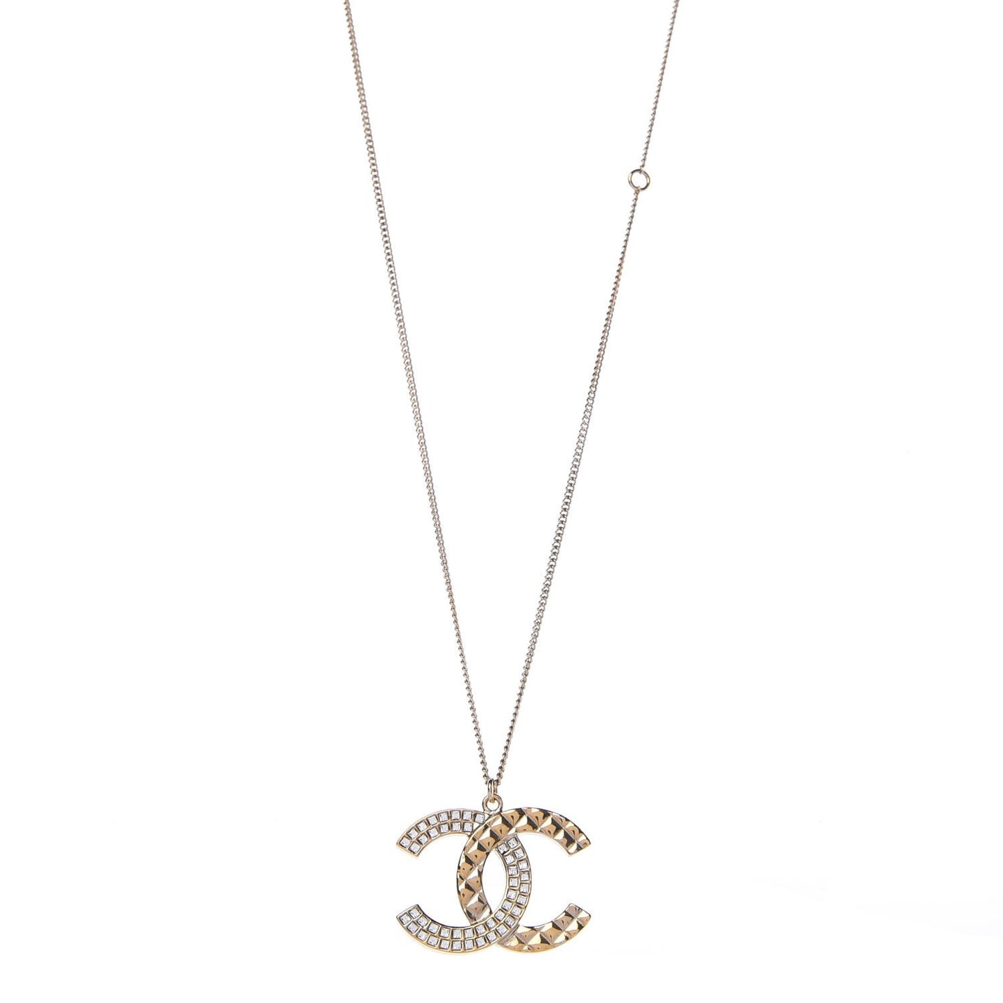 Baguette Crystal Quilted CC Pendant Necklace Gold