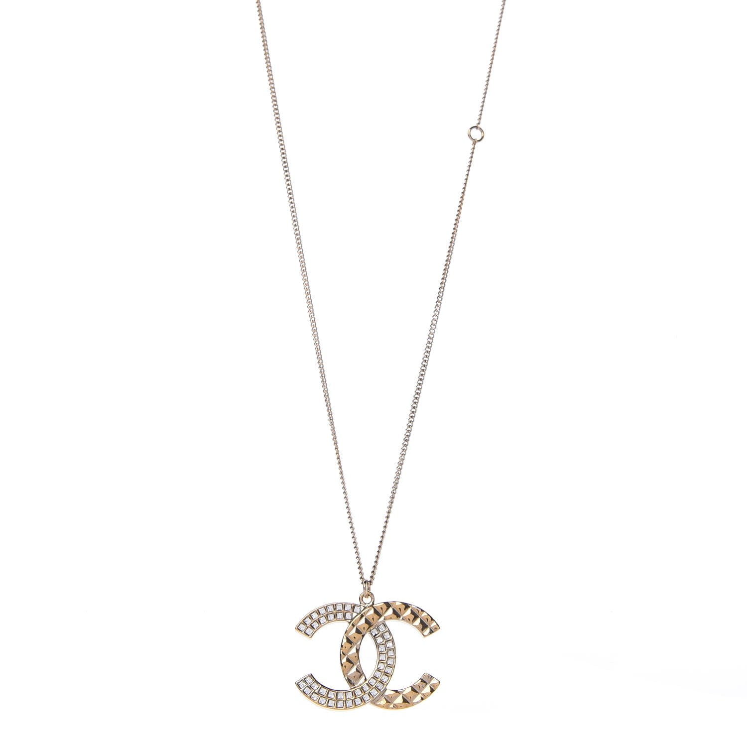 Chanel Baguette Crystal Quilted CC Pendant Necklace Gold 1 of 6