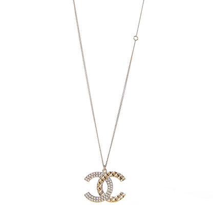 Chanel Baguette Crystal Quilted CC Pendant Necklace Gold 1 of 6