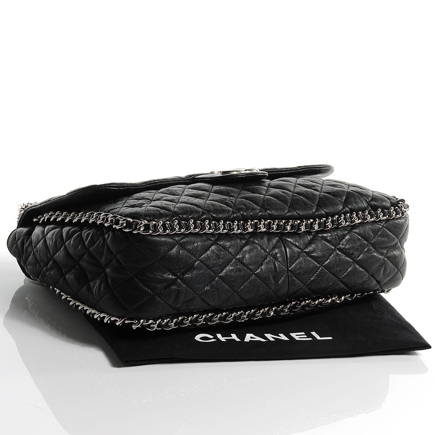 Washed Lambskin Chain Around Maxi Flap Bag Black