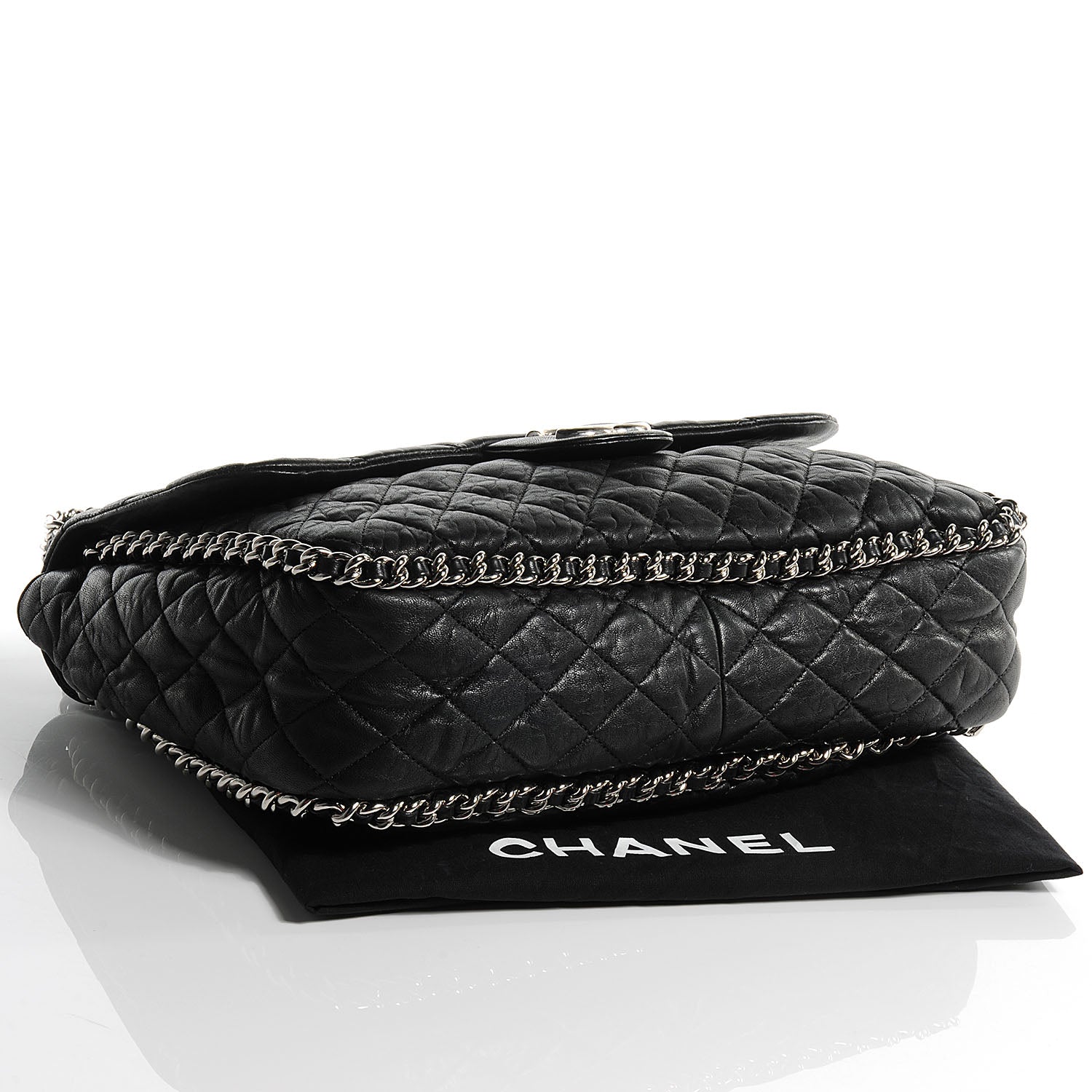 Chanel Washed Lambskin Chain Around Maxi Flap Bag Black 4 of 7