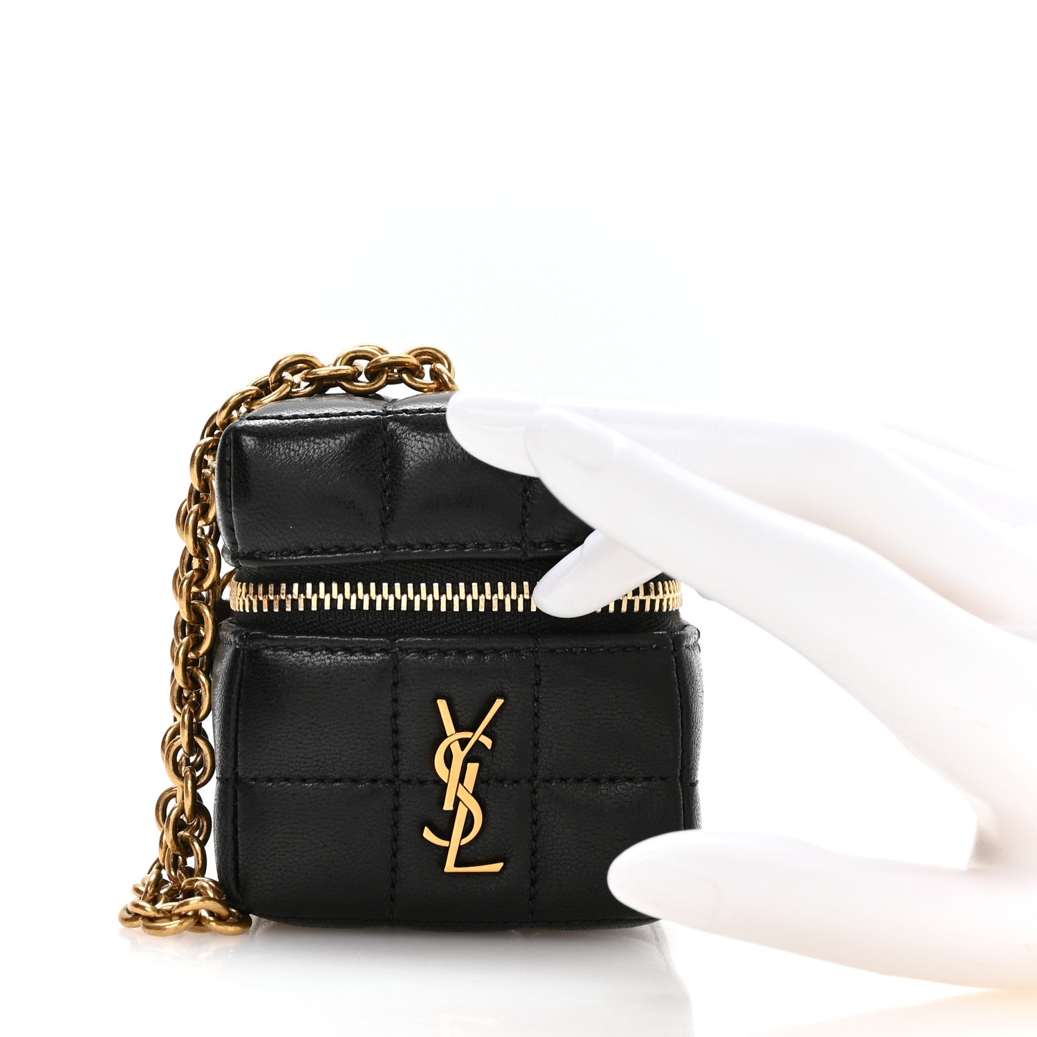 Saint Laurent Lambskin Cassandre Matelasse Carre Mini Cube On Chain Black 2 of 7