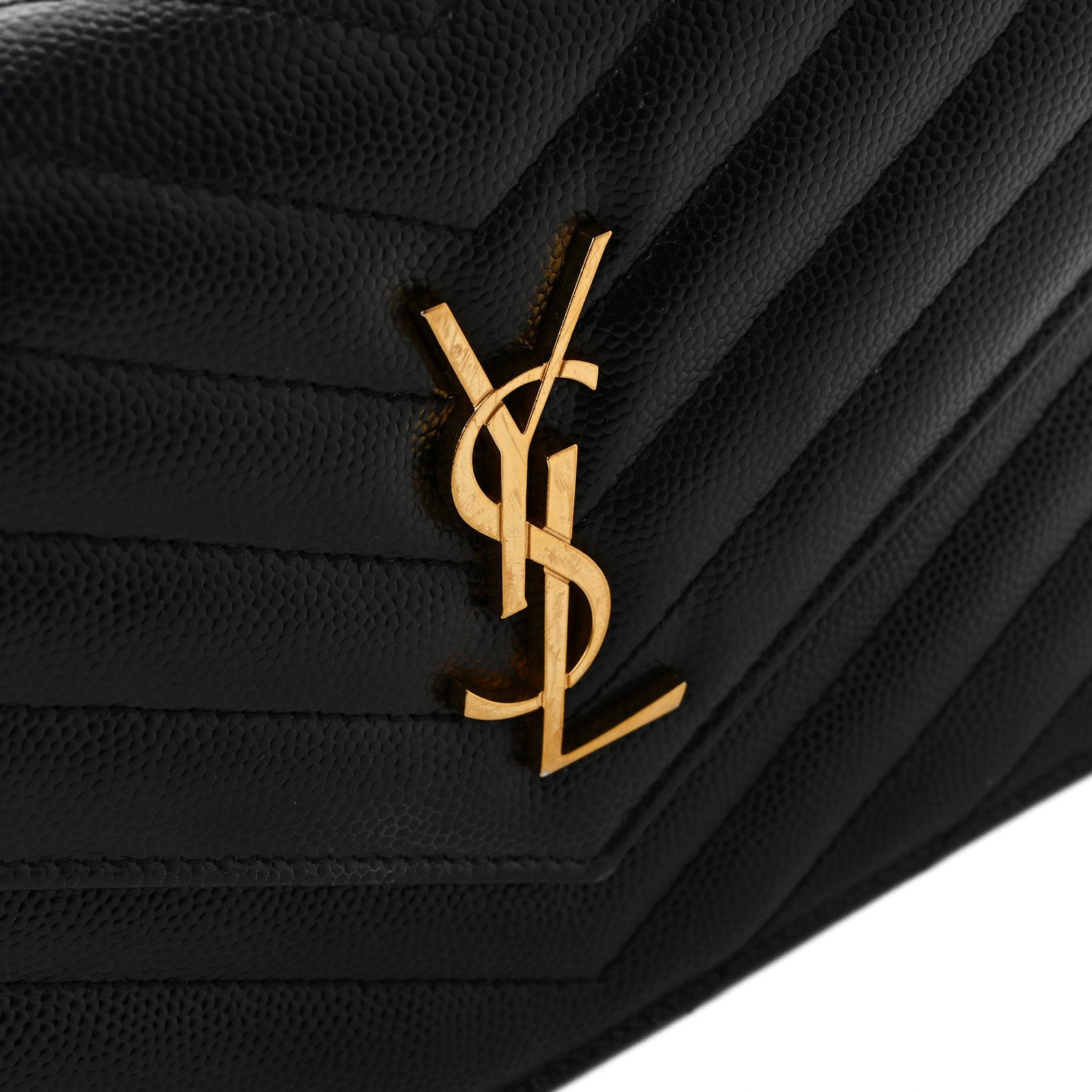 Saint Laurent Grain De Poudre Matelasse Chevron Monogram Envelope Chain Wallet Black 11 of 12