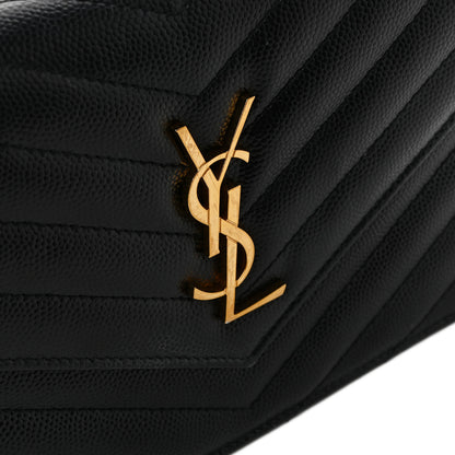 Saint Laurent Grain De Poudre Matelasse Chevron Monogram Envelope Chain Wallet Black 11 of 12