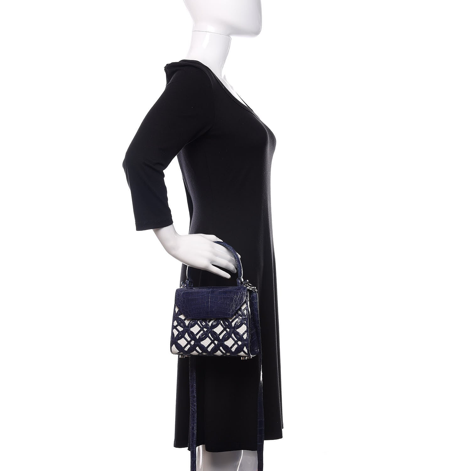 Nancy Gonzalez Crocodile Linen Mini Lily Top Handle Bag Blue 3 of 12