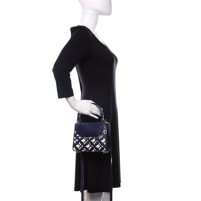Nancy Gonzalez Crocodile Linen Mini Lily Top Handle Bag Blue 3 of 12