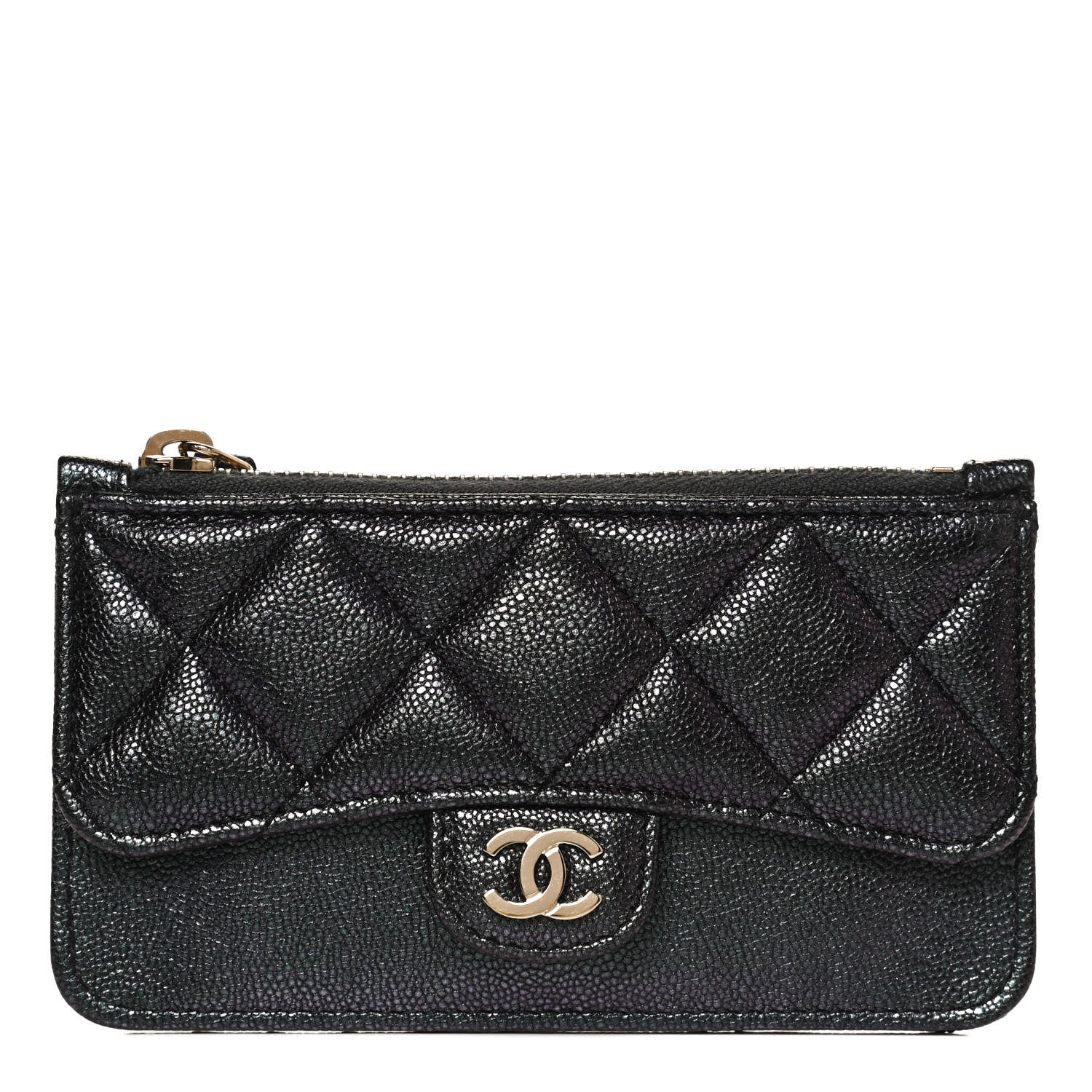 Chanel Iridescent Caviar Quilted Flap Zip Card Holder Black 1 of 10
